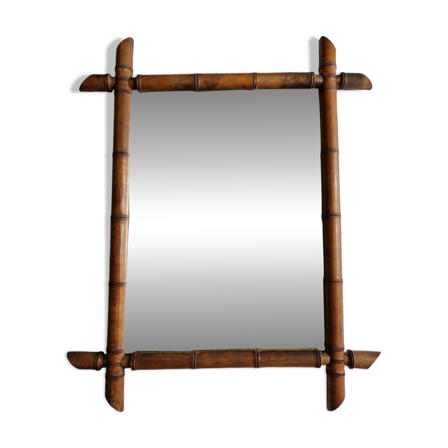 Turned wooden mirror in imitation of bamboo, from the 20s-30s, 54 x 65 cm