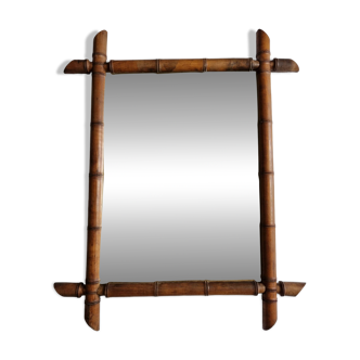 Miroir en bois tourné à l'imitation du bambou, des années 20-30, 54 x 65 cm