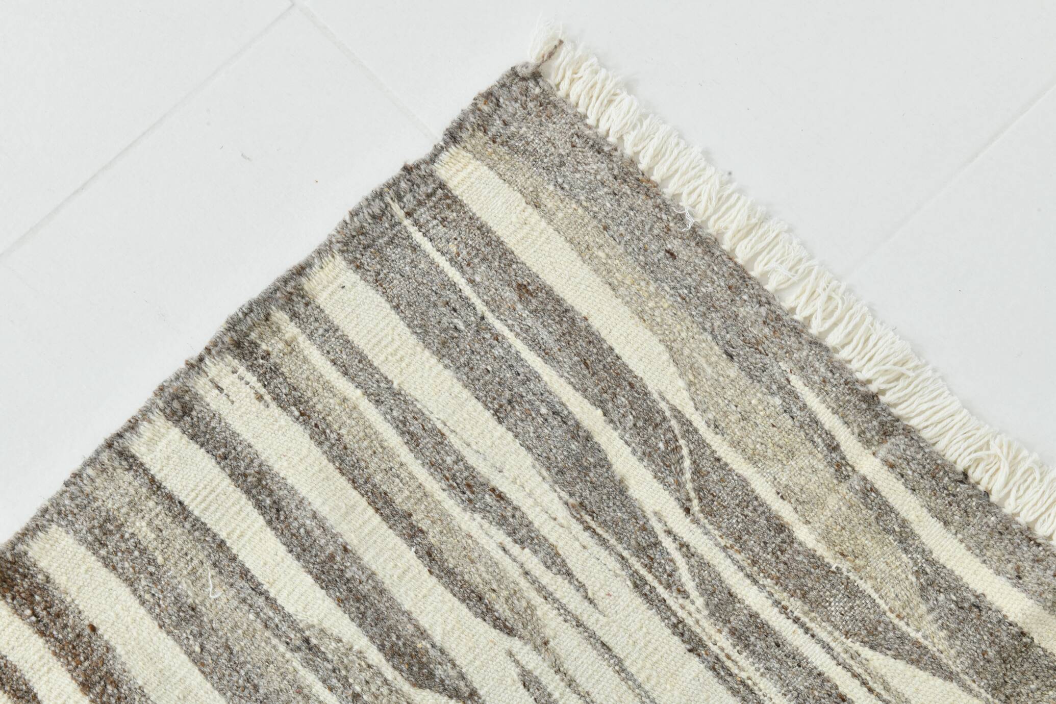 3x12 Brown & Beige Striped Vintage Kilim Runner Rug, 94x358Cm