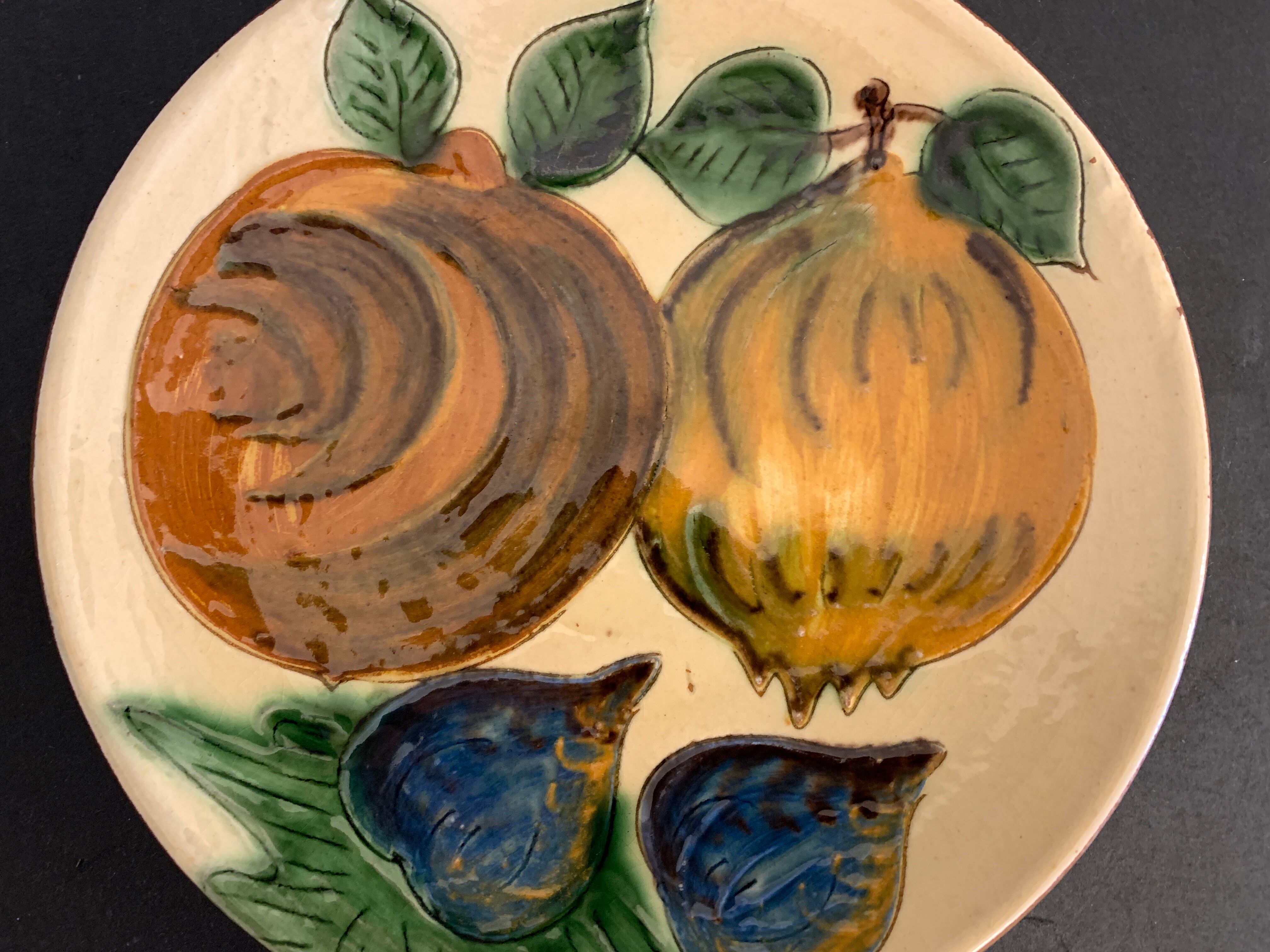 Glazed ceramic plate Puigdemont fruits, 1960