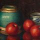 Still life with apples and ceramics by Dalens, 1921
