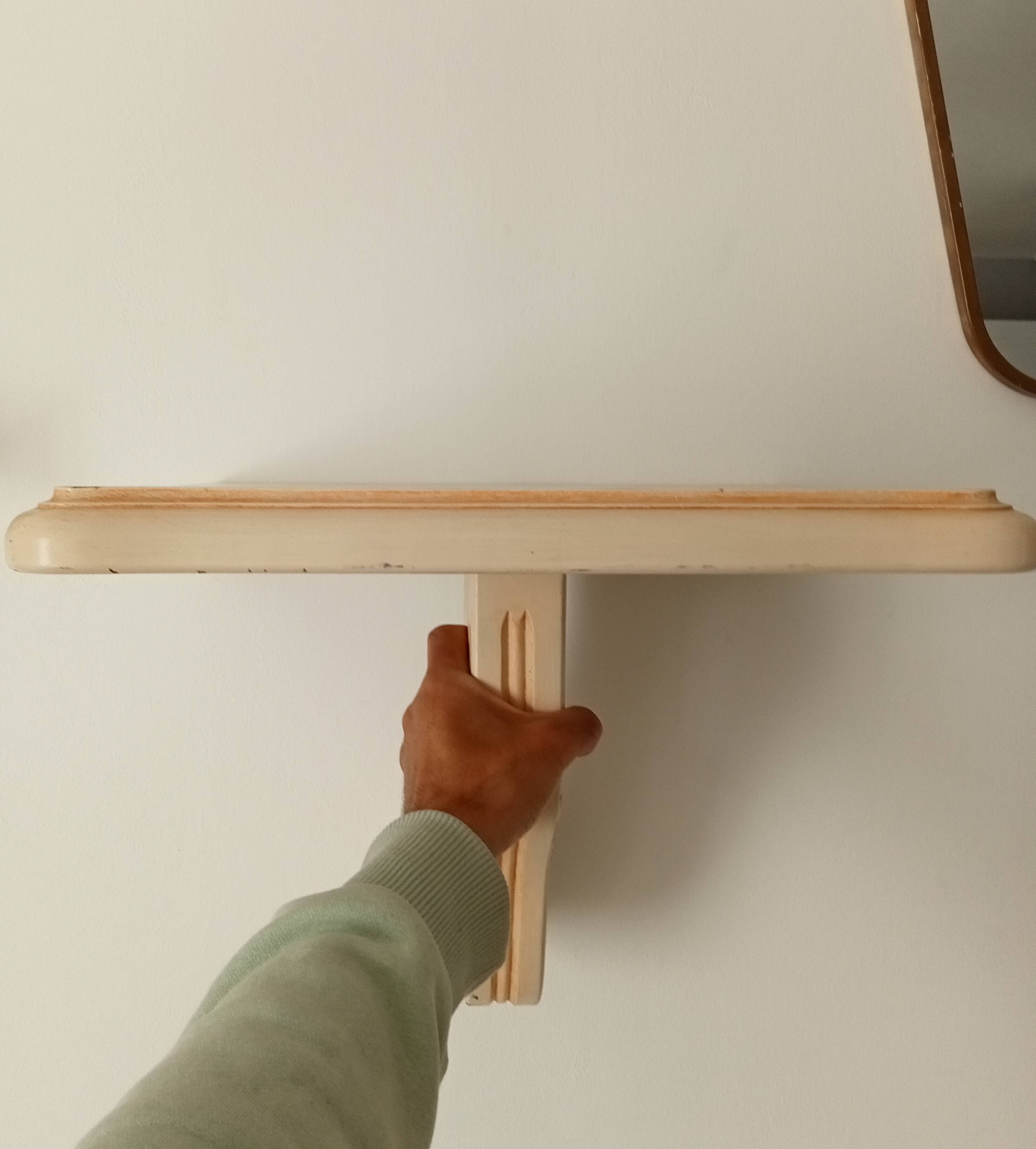 Vintage solid oak wall-mounted console shelf