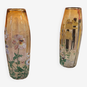 Pair of Superb Legras glass vases - Floral pattern