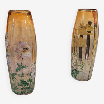 Paire de Superbes vases Legras en verre - Motif floral