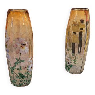 Pair of Superb Legras glass vases - Floral pattern