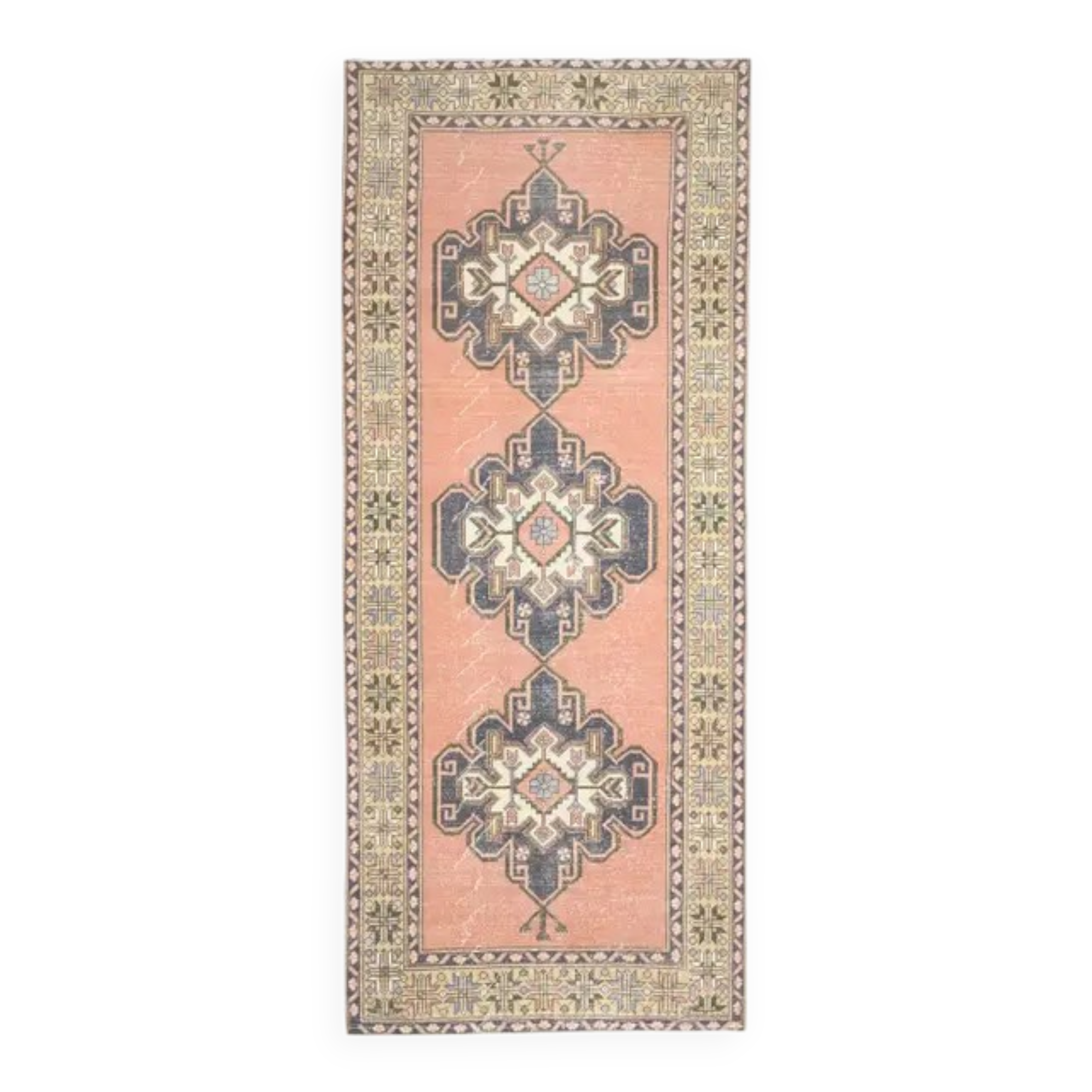 Vintage Turkish Oushak handmade wool cotton brown runner rug 143x347