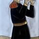 Small vintage enameled ceramic wall plaque - military flautist