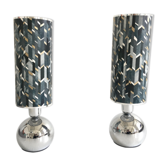 Lampes chromées avec abat-jour Pierre Frey