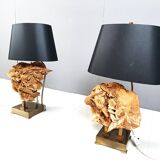 Brass and stone rose table lamps, 1970s