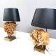 Lampes de table en laiton et pierre rose, années 1970