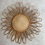 1950s French rattan sun mirror