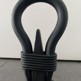 Paire de chenets de cheminée en fer forgé noir français, 1960