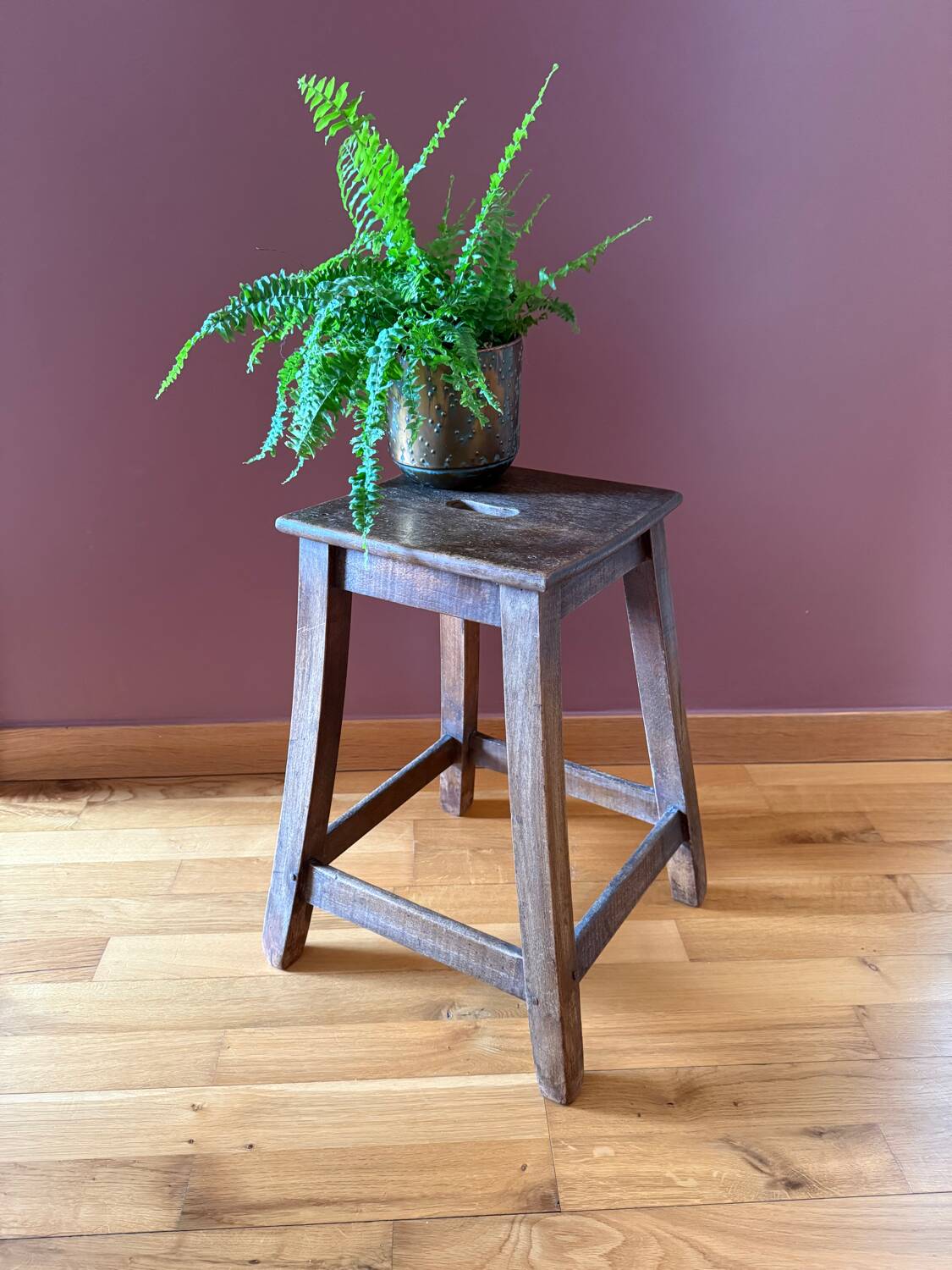 Old workshop stool, solid wood kitchen