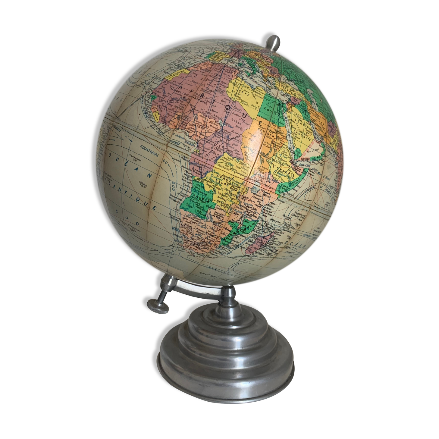 Vintage globe 1950 terrestrial Girard Barrère cream - 36 cm