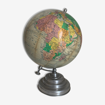 Vintage globe 1950 terrestrial Girard Barrère cream - 36 cm