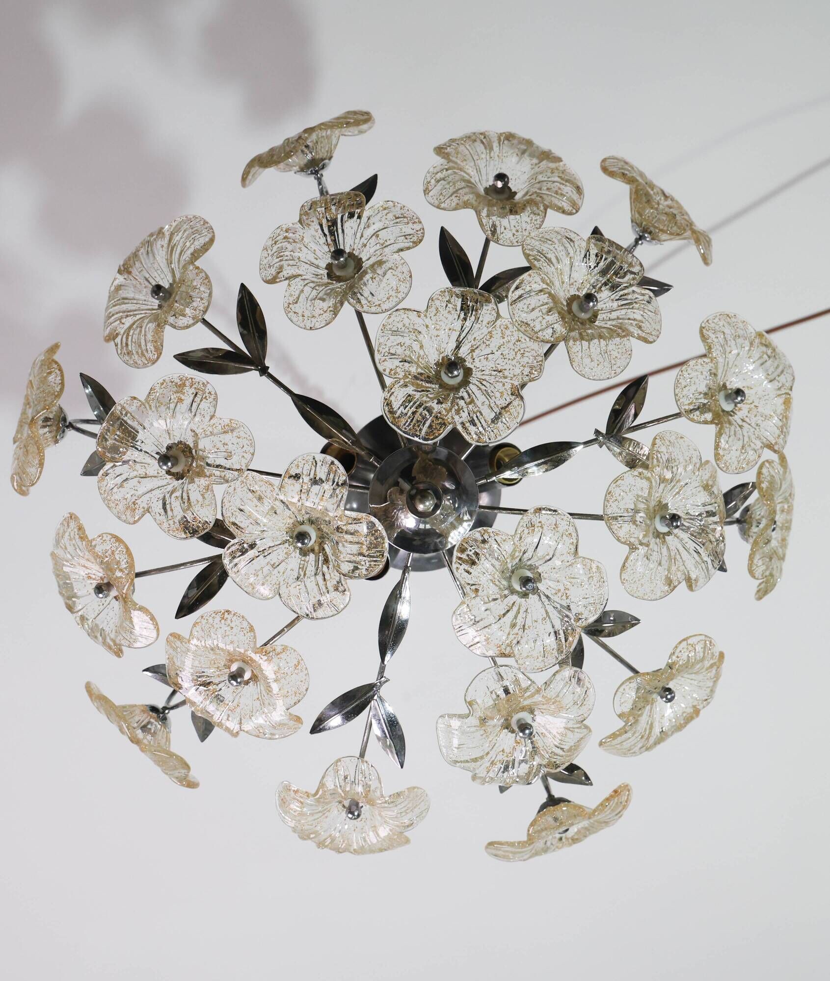 Wonderful Gold and Transparent Murano Glass Ceiling Light Flower