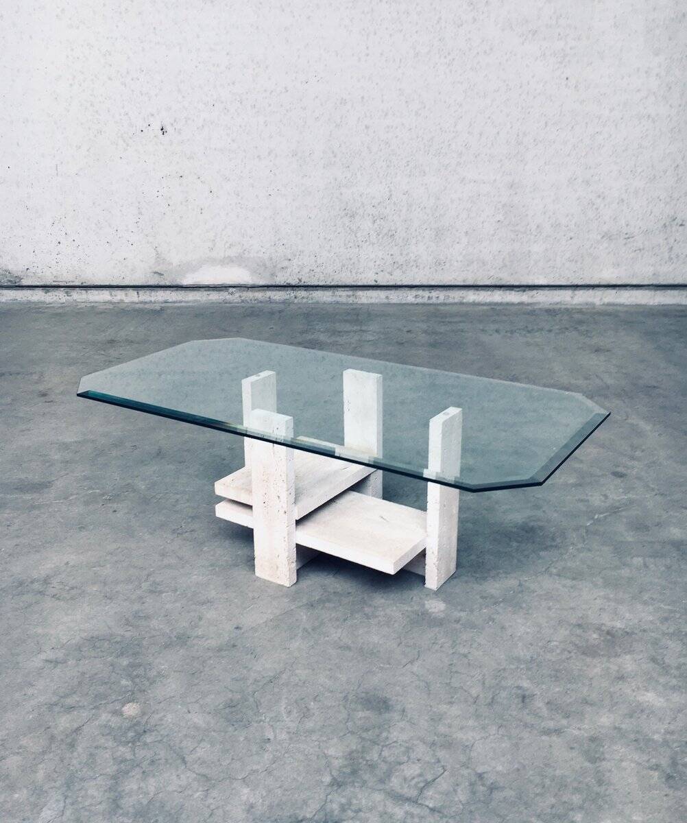 Brutalist Travertine Coffee Table by Willy Ballez, Belgium, 1970s