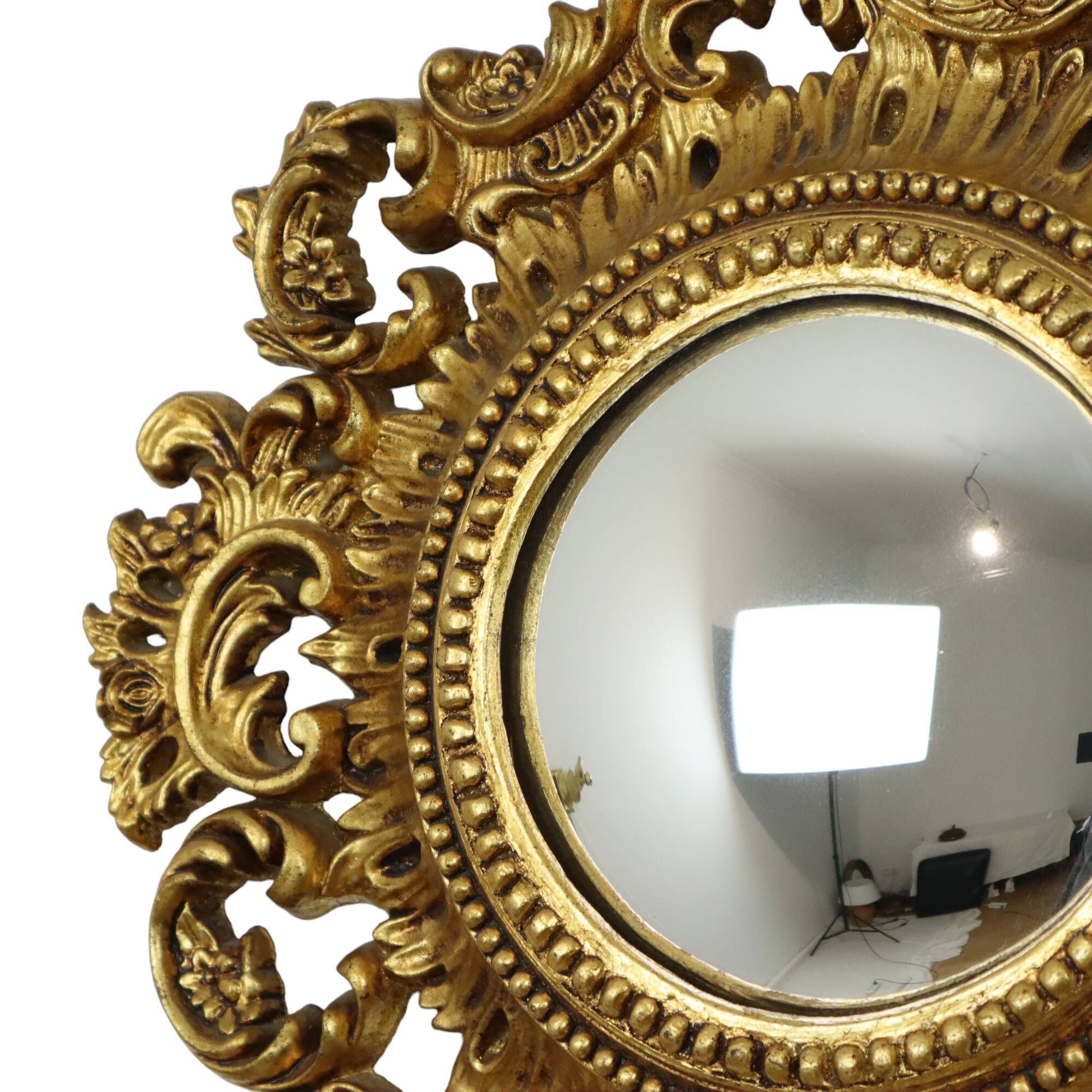 Classic Vintage Butler Mirror Gold Baroque Frame Witch's Eye Fifties