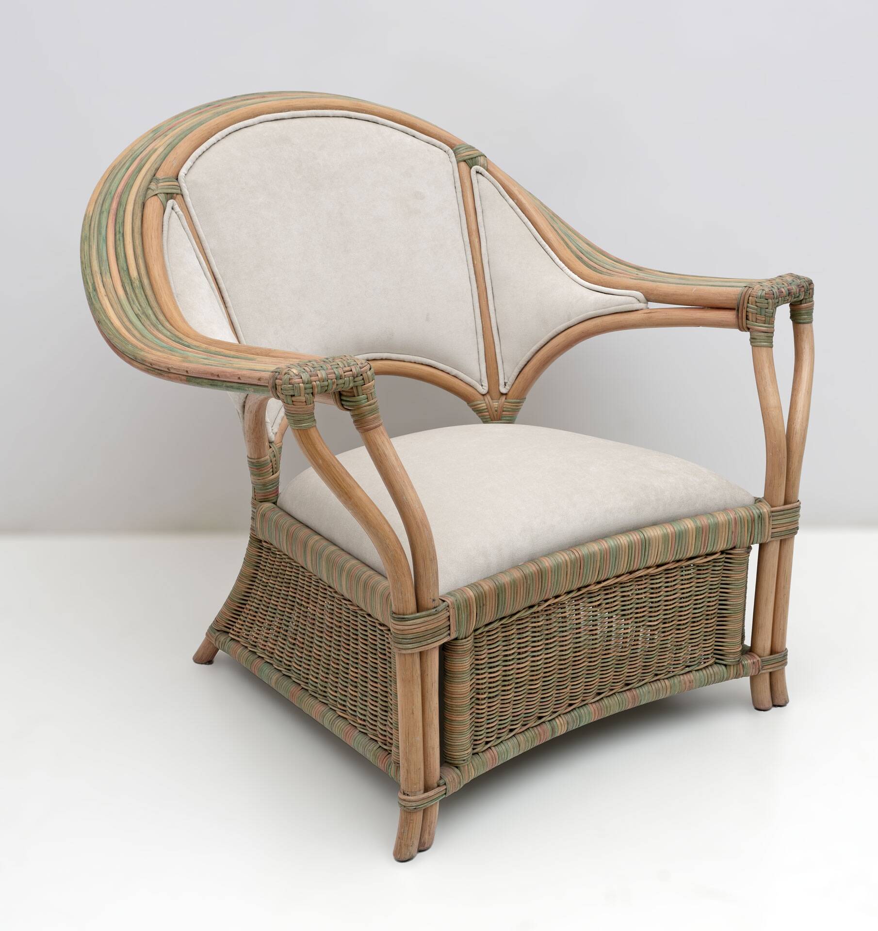 Mid-century Modern Italian Rattan and Wicker Two Armchairs and Sofa, 1970s