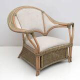 Mid-century Modern Italian Rattan and Wicker Two Armchairs and Sofa, 1970s