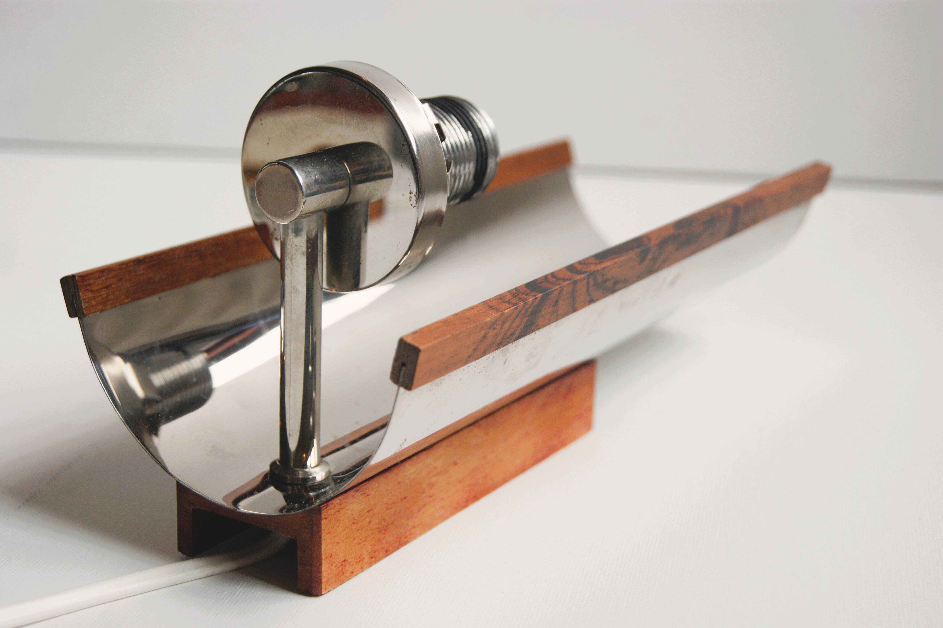 Pair of Swedish vintage wall lamps - elegant design in crystal glass, teak and chrome - 1960s.