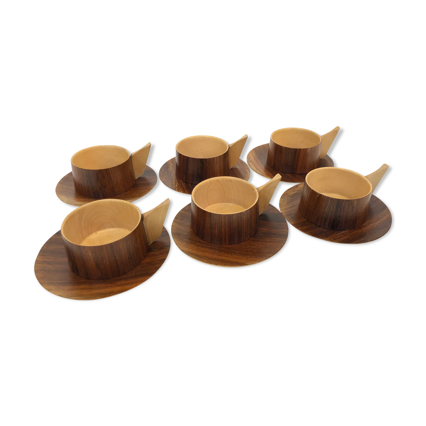 Vintage wooden cups and saucers in teak