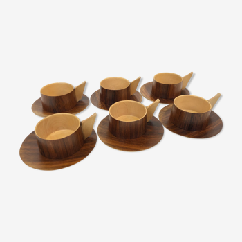 Vintage wooden cups and saucers in teak