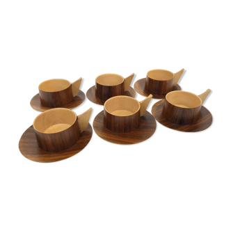 Vintage wooden cups and saucers in teak