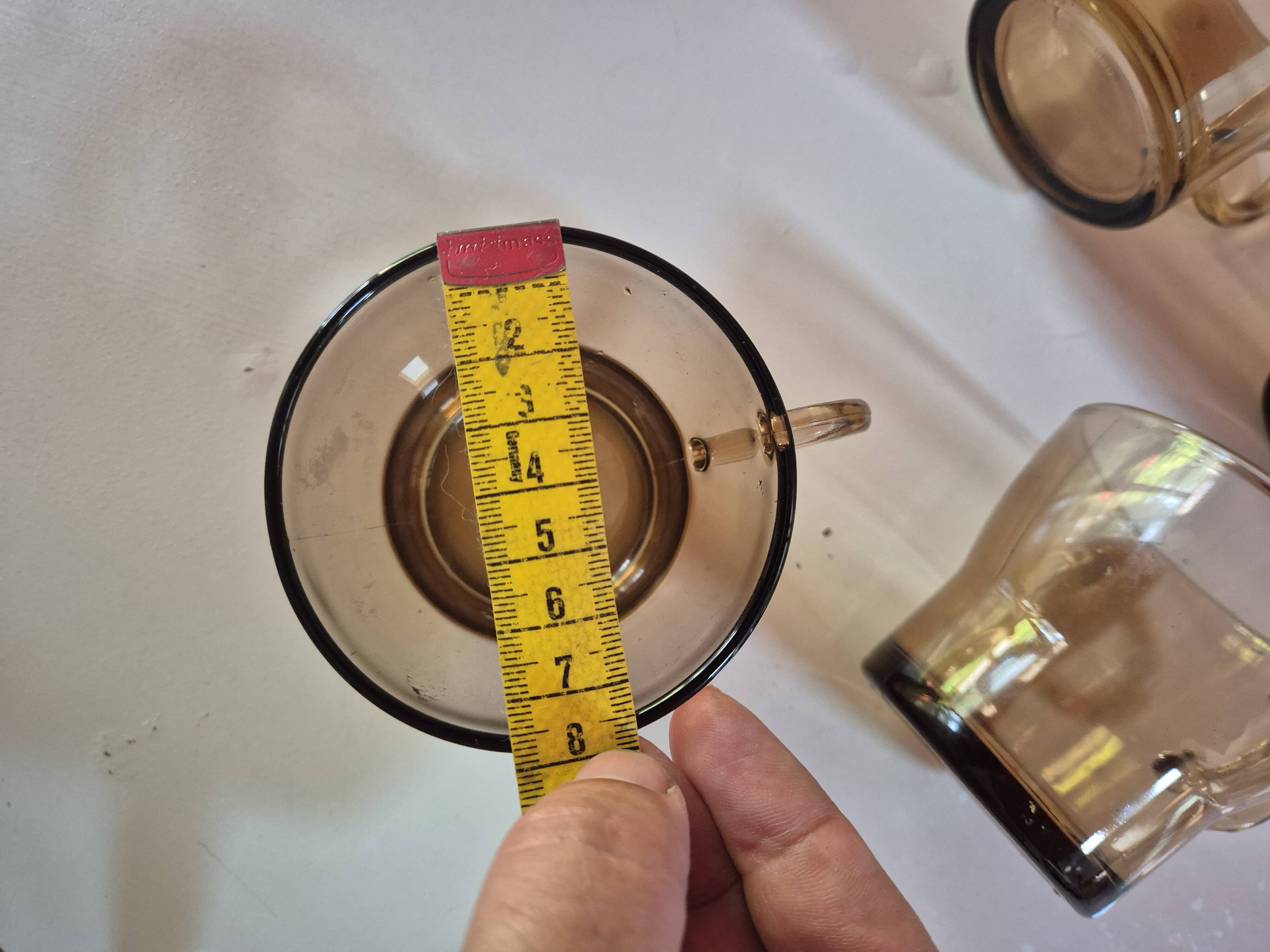 set of 4 vintage brown smoked glass cups with handles