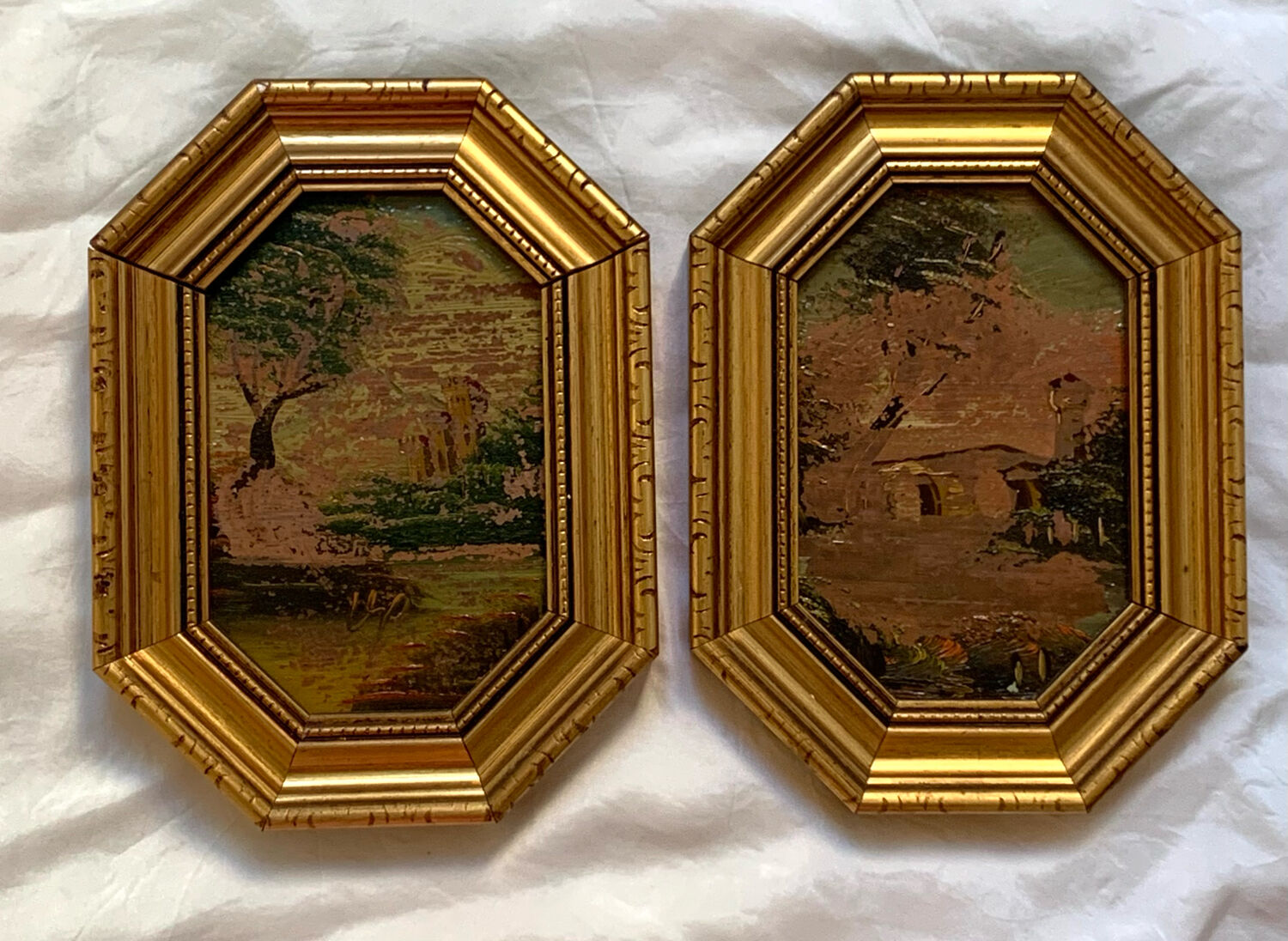 Lot 2 old paintings oil painting signed