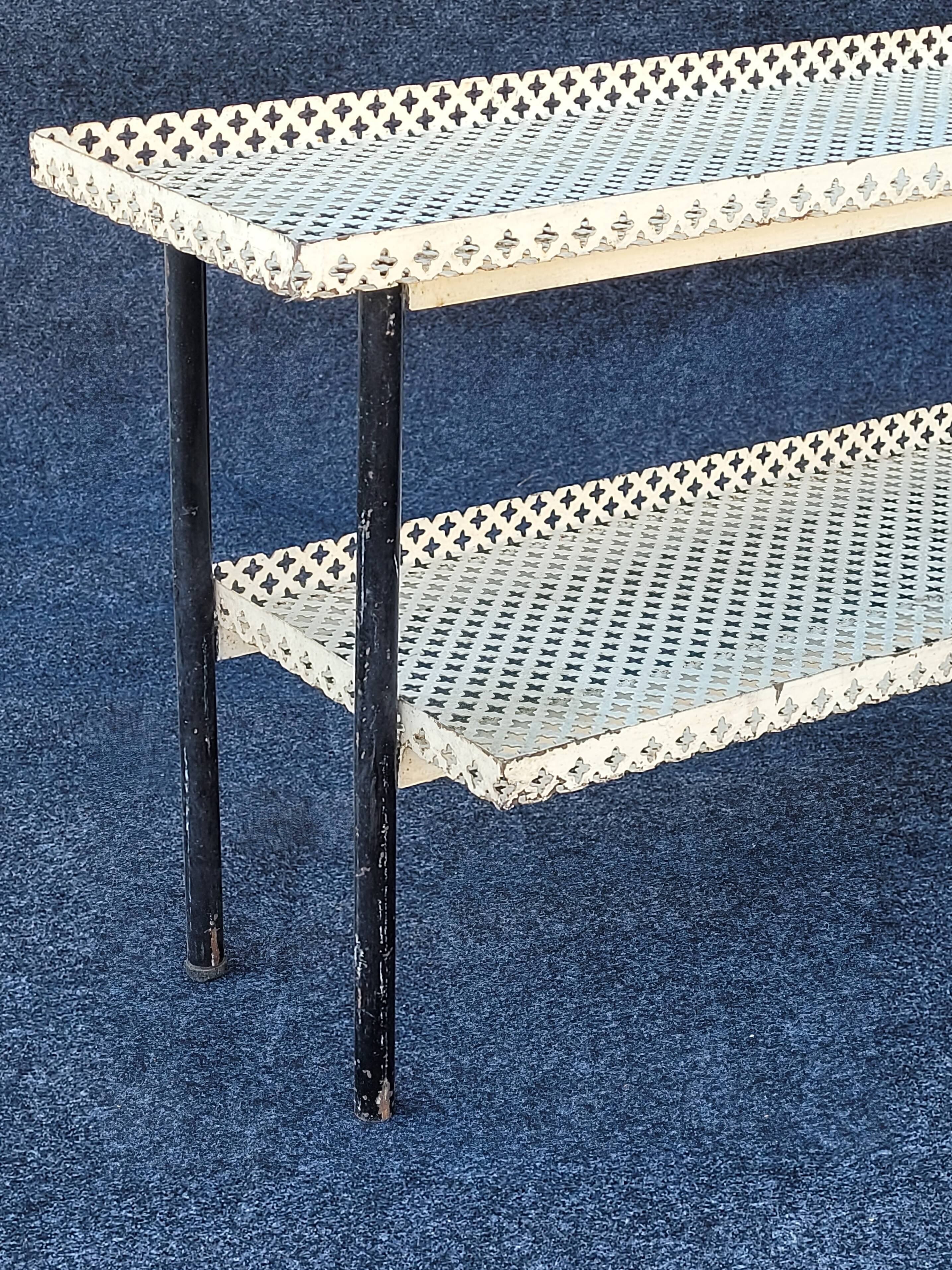 Vintage perforated metal craft display shelf