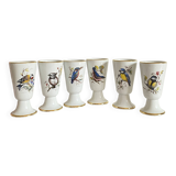 Set of 6 Mazagrans Birds Coffee Cup Mug Porcelain Limoges