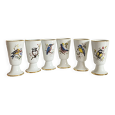 Set of 6 Mazagrans Birds Coffee Cup Mug Porcelain Limoges