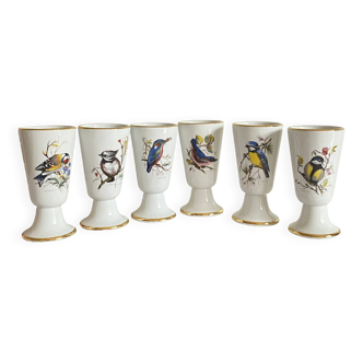 Set of 6 Mazagrans Birds Coffee Cup Mug Porcelain Limoges