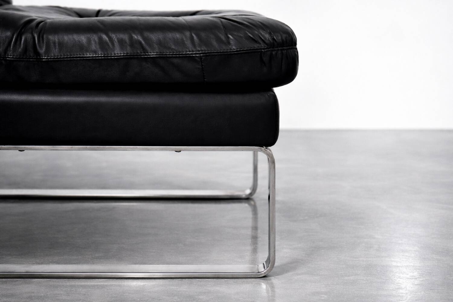 Vintage Mid-Century German Modern Minimalist Leather and Chrome Modular Sofa
