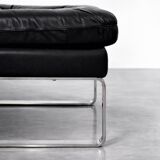 Vintage Mid-Century German Modern Minimalist Leather and Chrome Modular Sofa