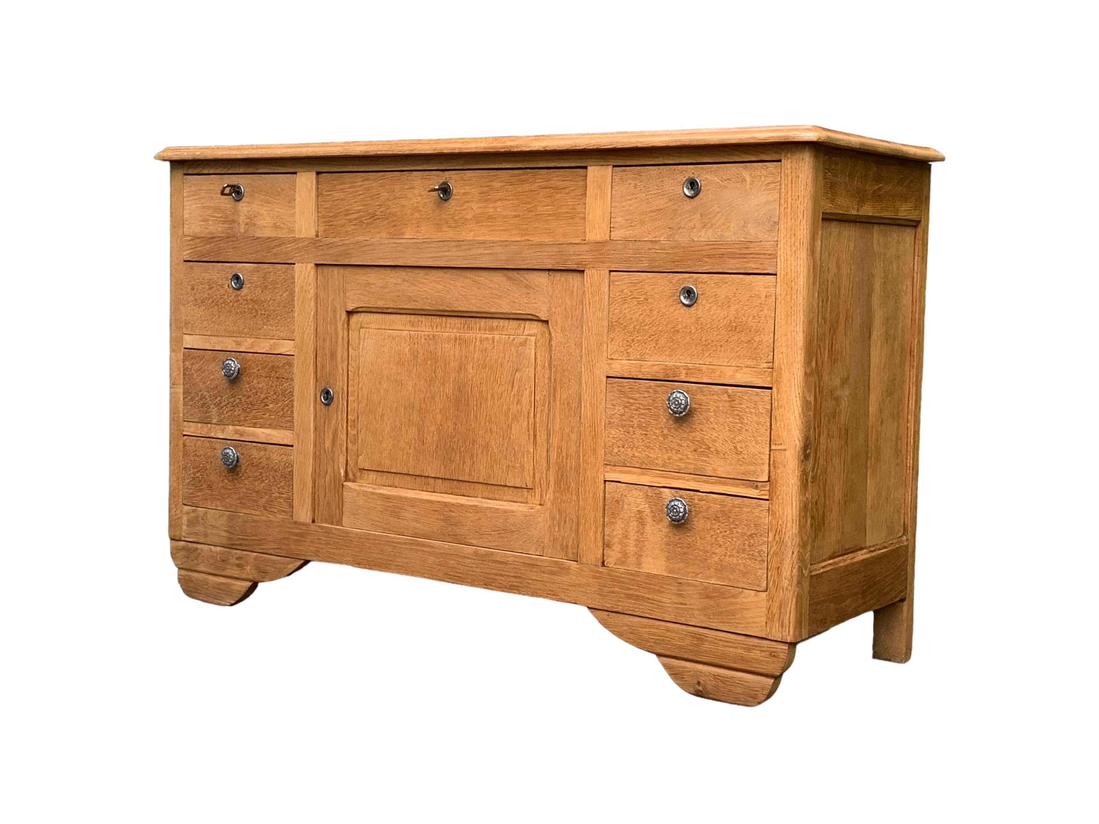 Buffet 9 tiroirs art déco chêne brut massif