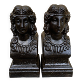 Pair of antique cast iron fire dogs "Ariadne"