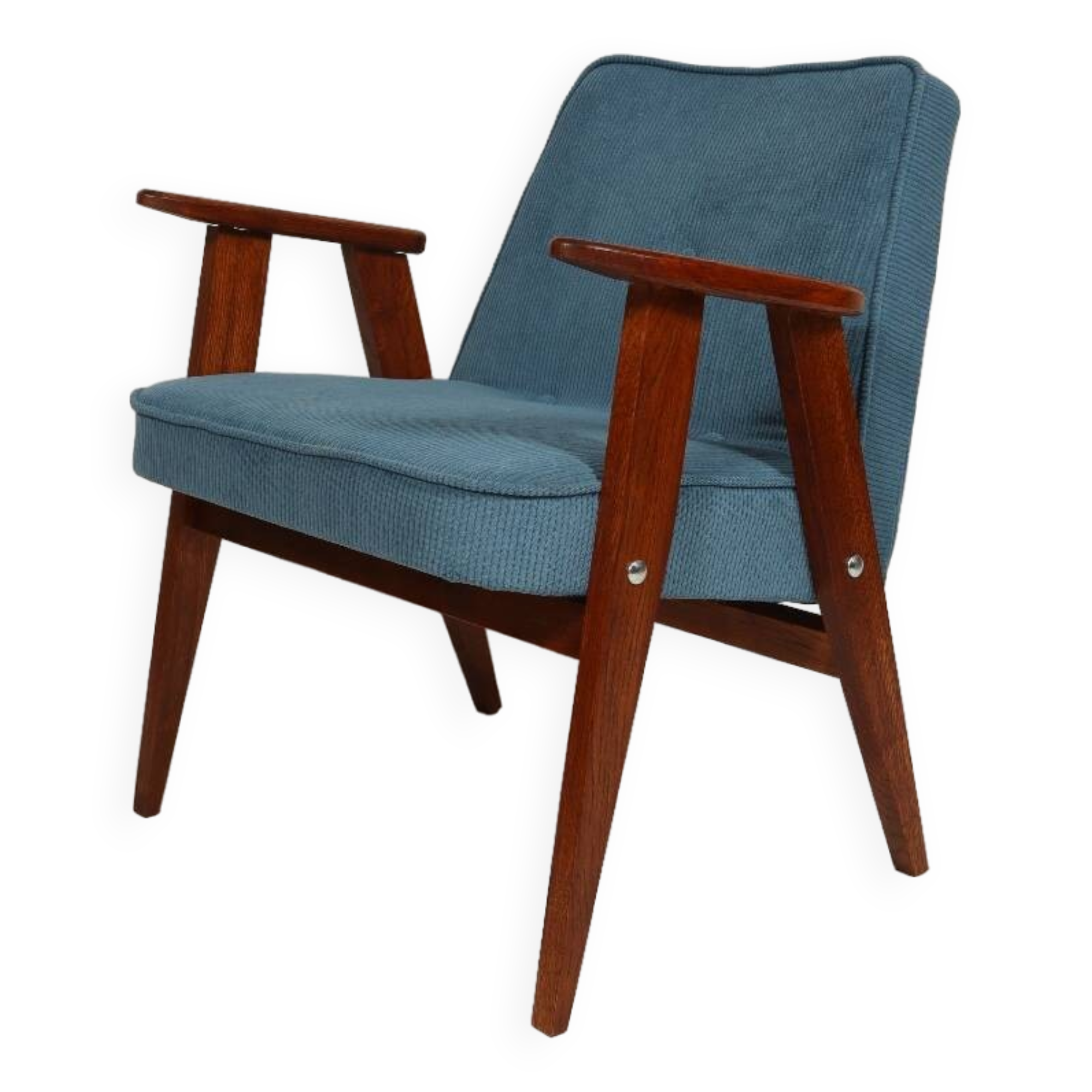 Fauteuil vintage en velours côtelé Revêtement bleu océan