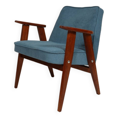 Fauteuil vintage en velours côtelé Revêtement bleu océan