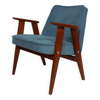 Fauteuil vintage en velours côtelé Revêtement bleu océan