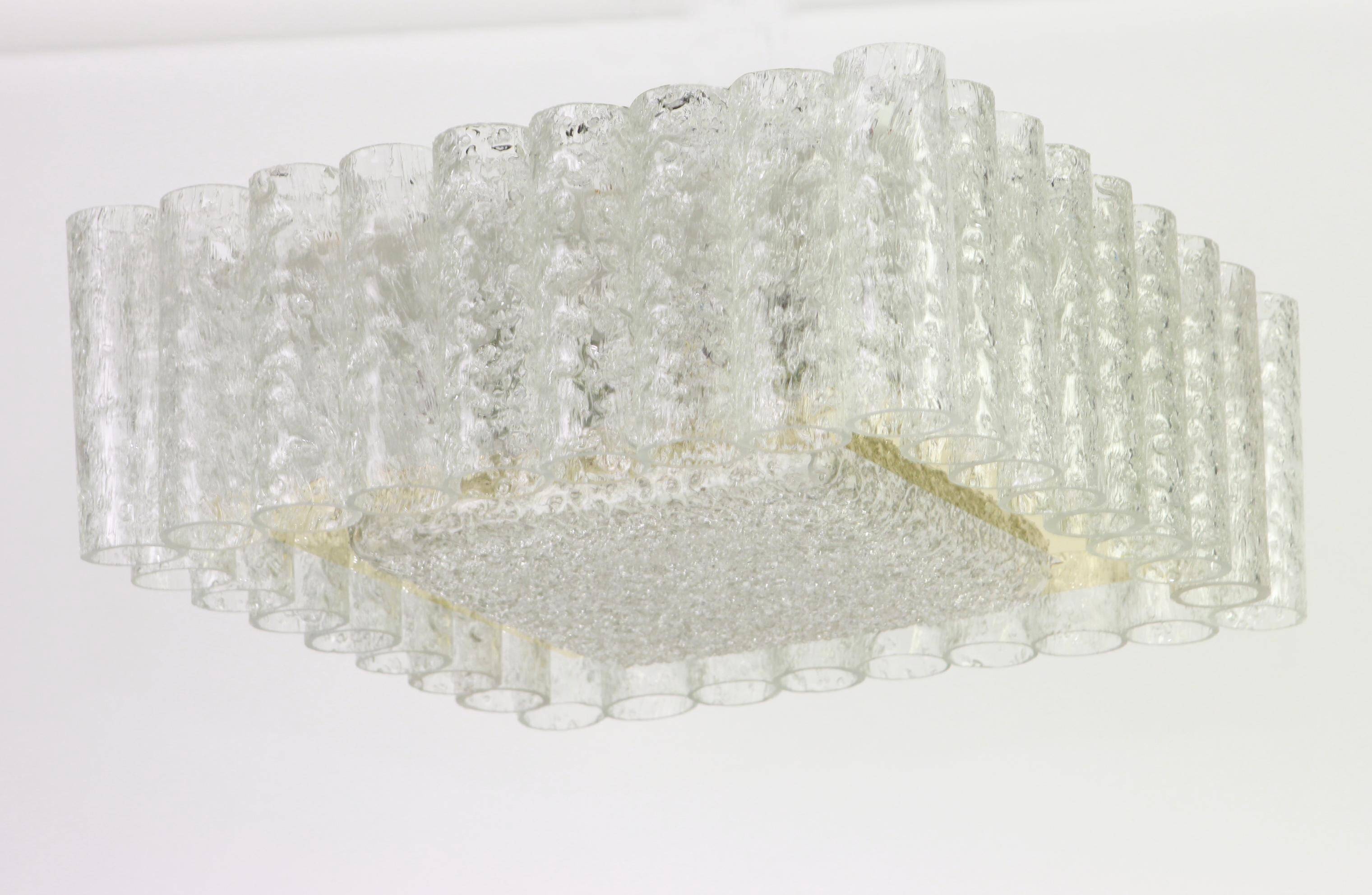 1 of the 3 superb Murano glass ice tubes ceiling lights by Doria, Germany, 1960s.