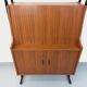 Vintage modular secretary bookshelf in teak and metal.