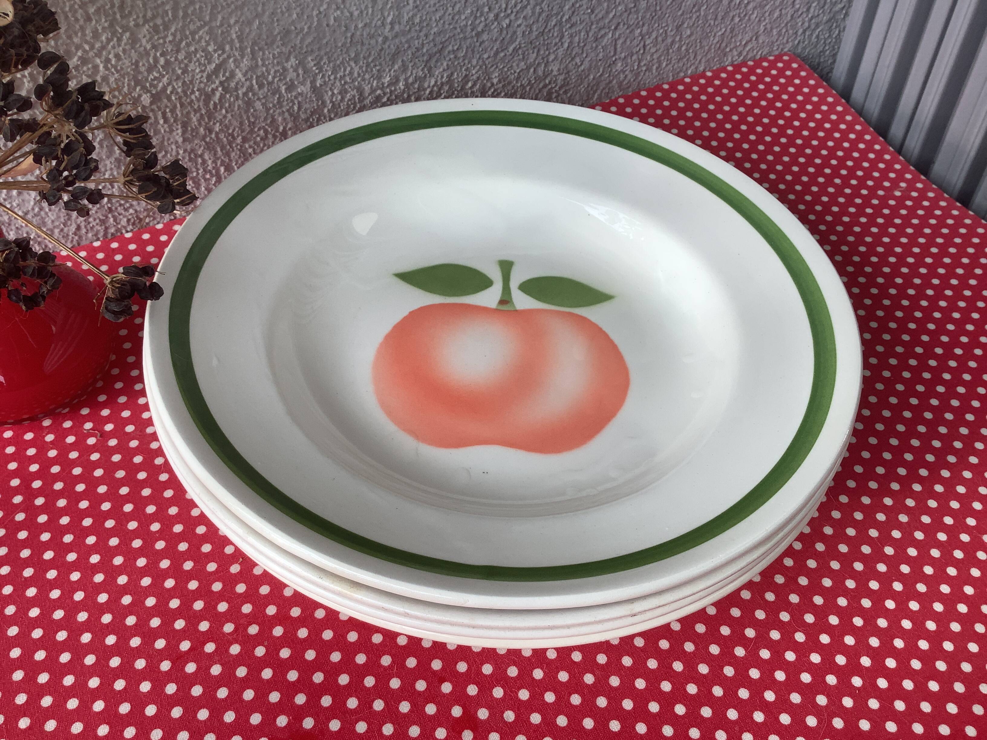 Vintage Moulin des loups Orchies apple plates - grand feu decor - 4 pieces