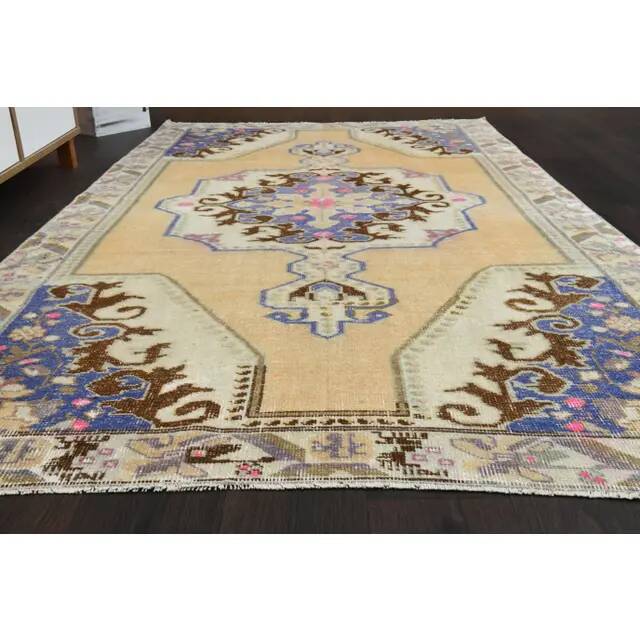 1970s Vintage Turkish Oushak Handmade Wool Cotton Brown Area Rug 135x238