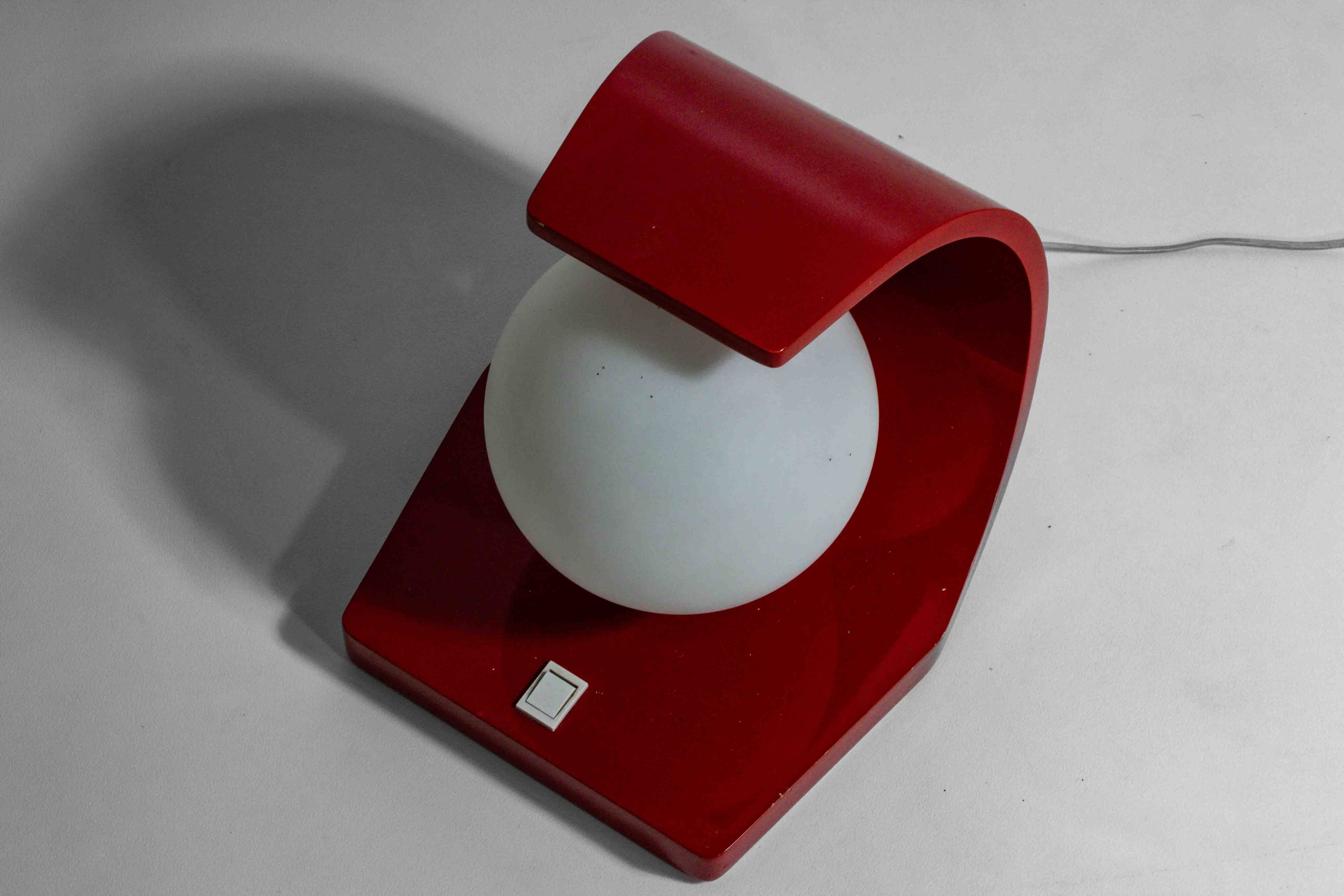 Space age "orb" lamp in red laminate casing, Italy 1960s