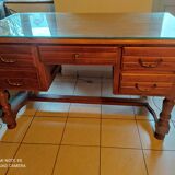 Bureau style ancien avec plaque de verre