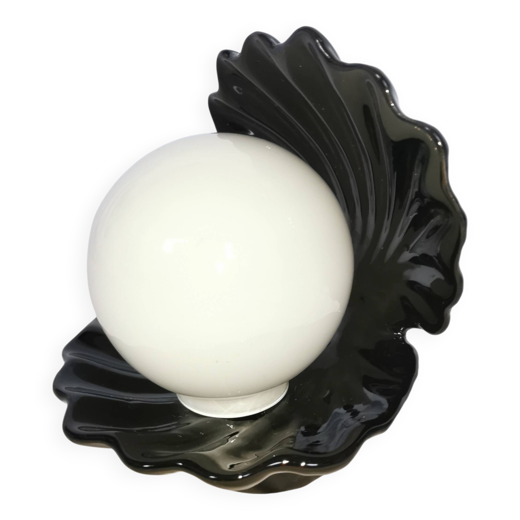 Ceramic shell lamp with opaline pearl, Saint-Jacques, France, 1980