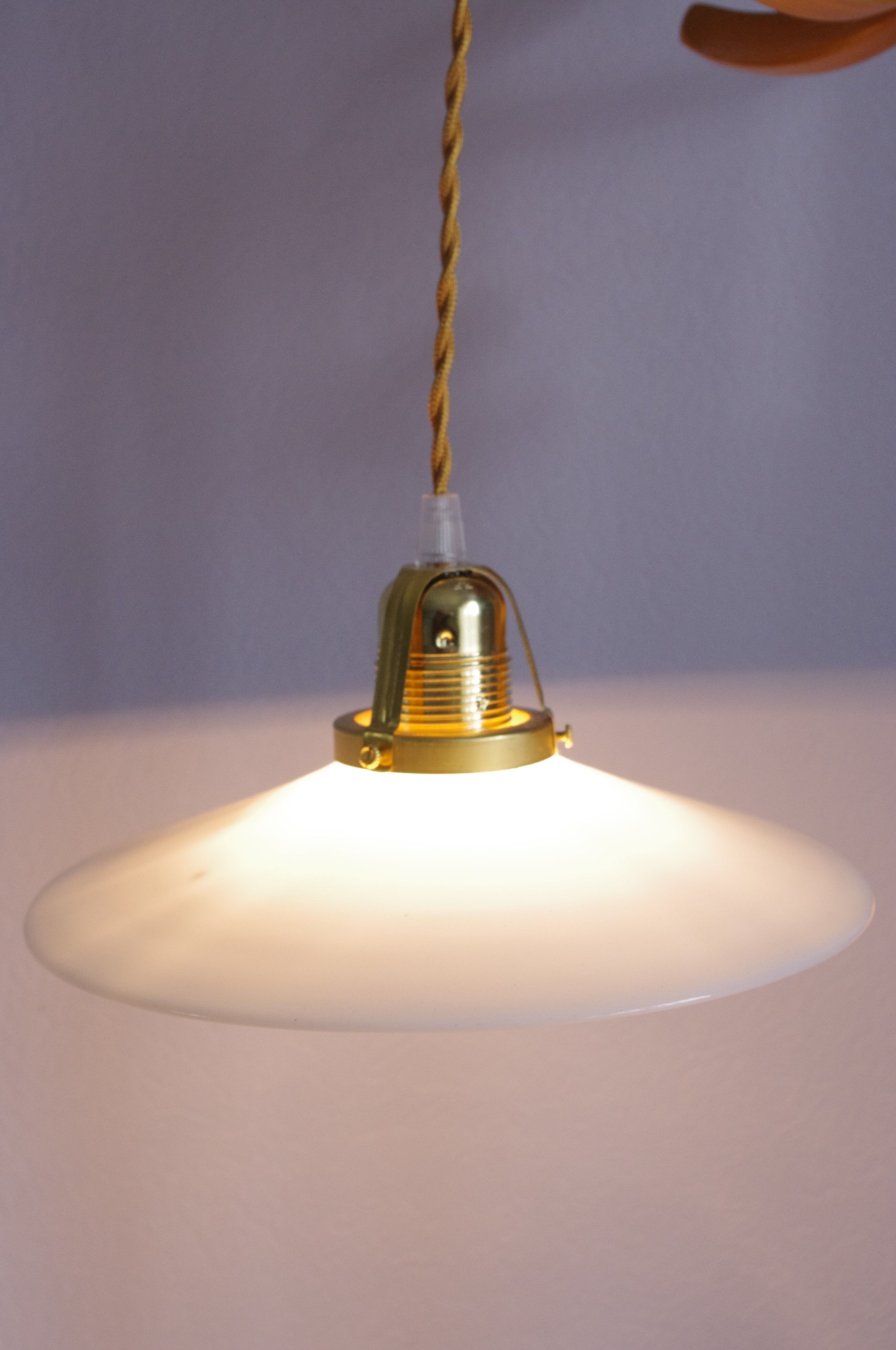 Flat opaline hanging lamp