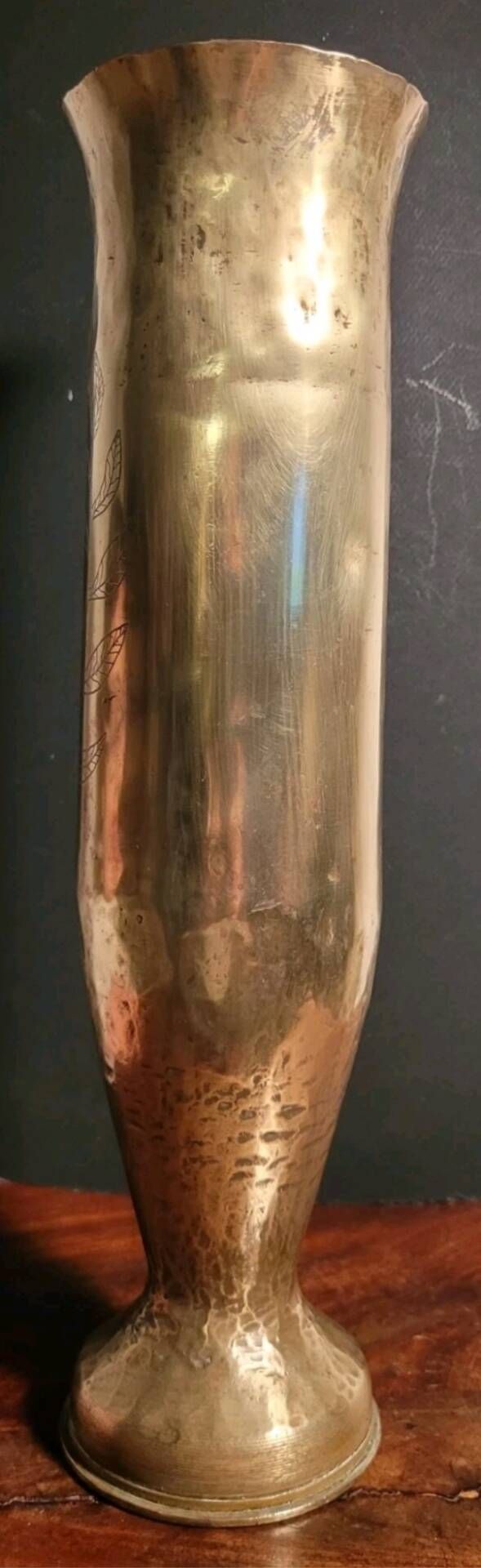 Vase Obus Chiselled Decor of Branches Trench Art Poilu WW1 14 18